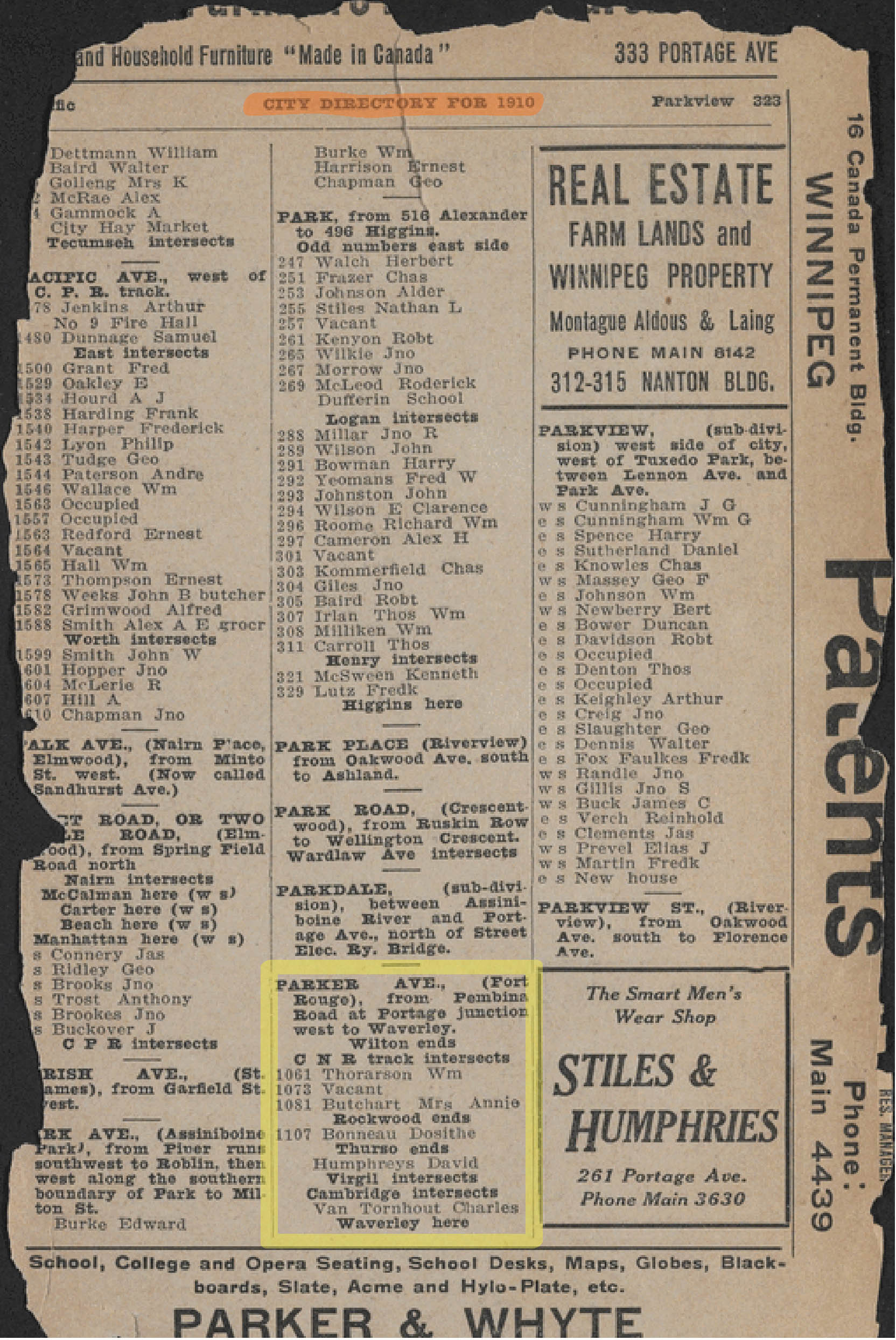 1910 Henderson’s Winnipeg City Directory