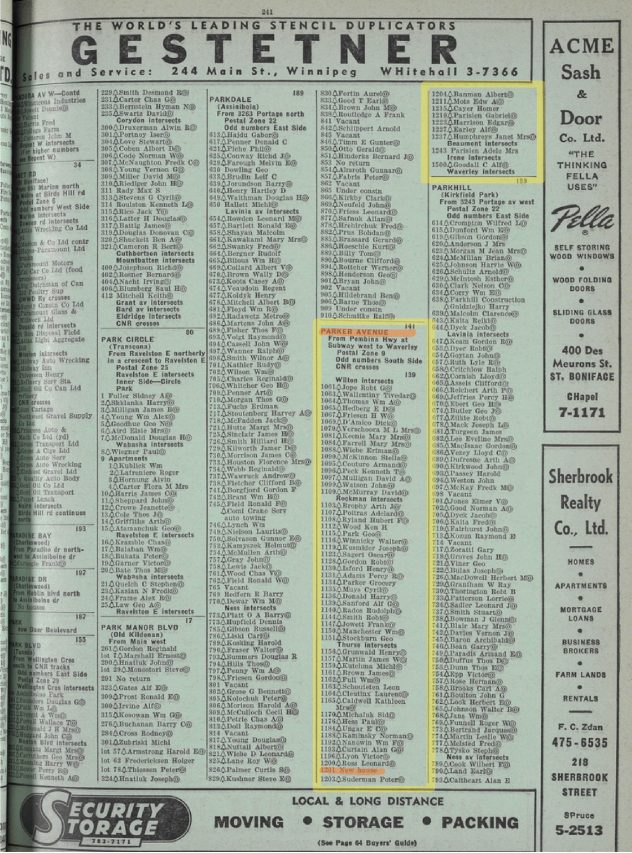 1964 Henderson’s Winnipeg City Directory